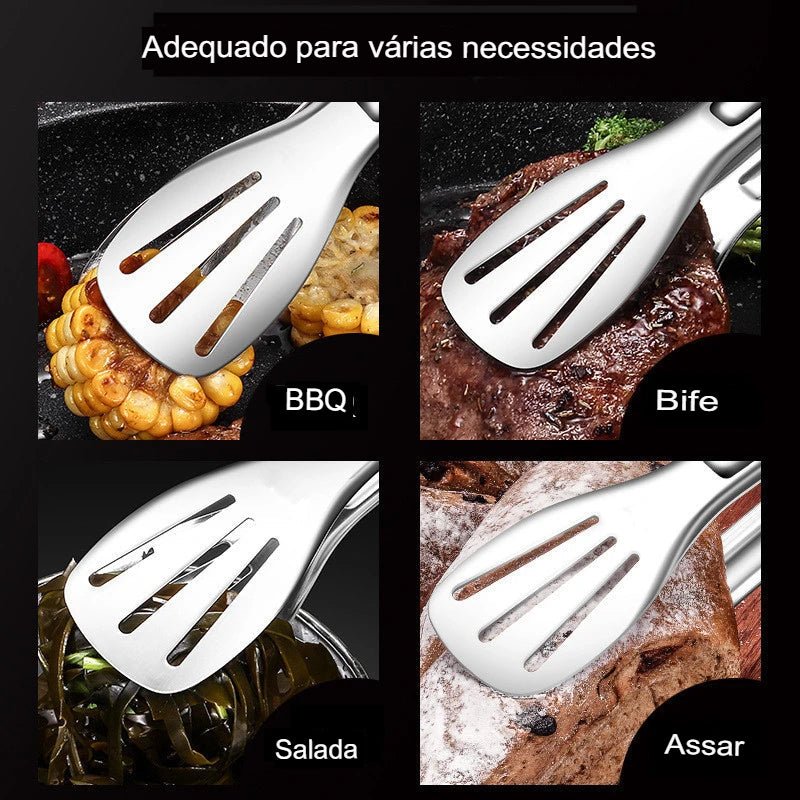 Pinça de comida, churrasco, salada em aço inoxidável